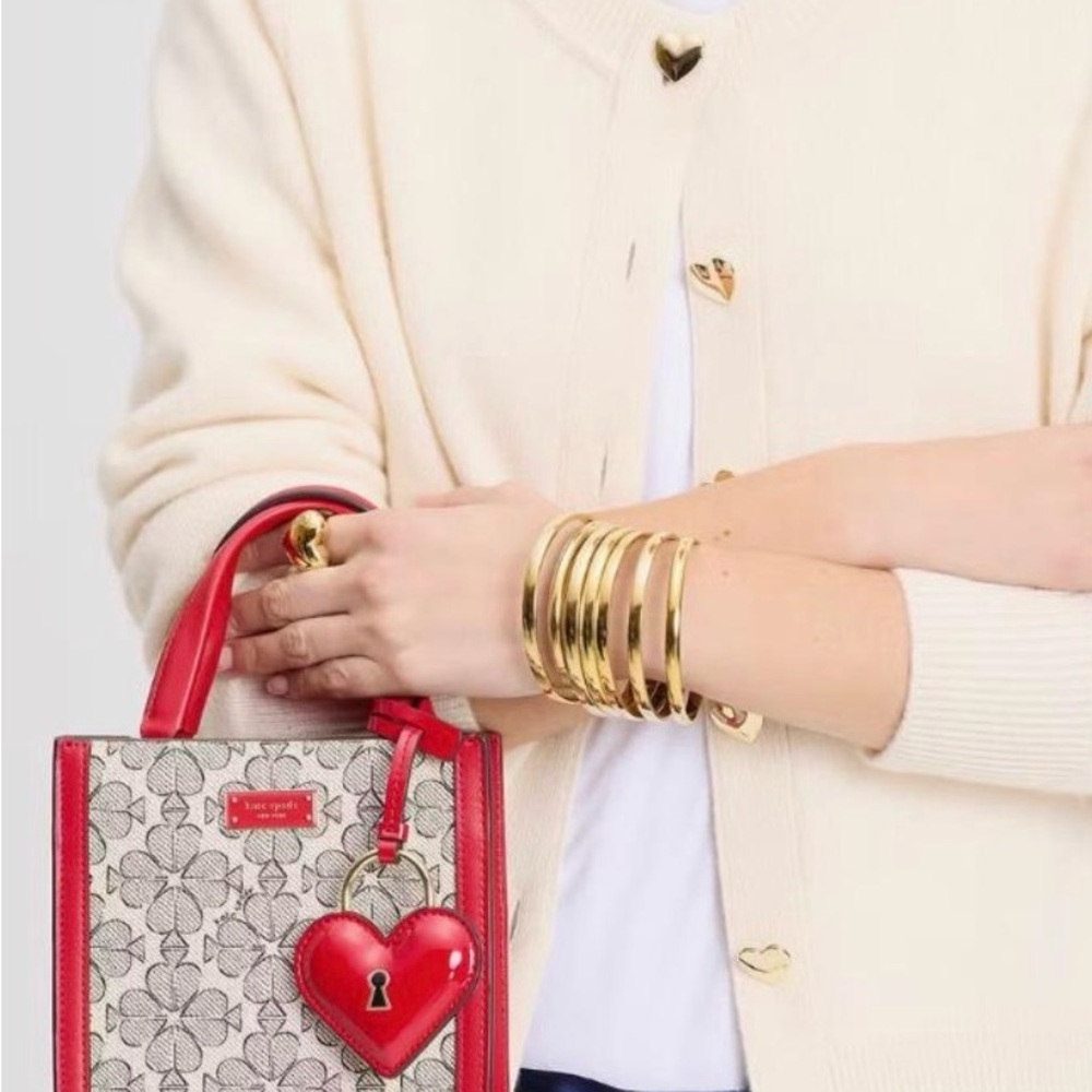 Special Flowers & Heart Kate Spade Coated Canvas Red Leather Trim Mini-Tote NWT - Picture 9 of 12